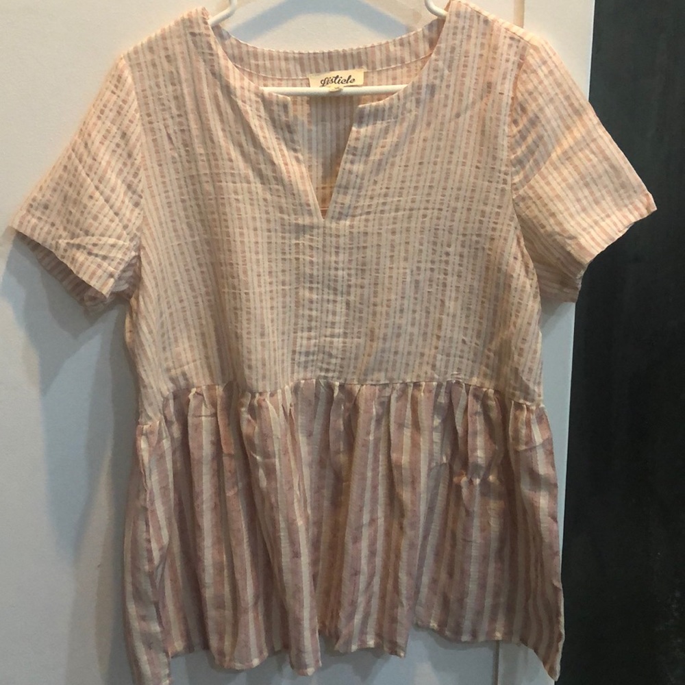 Never worn! Peplum Top! Blush Pink and White!